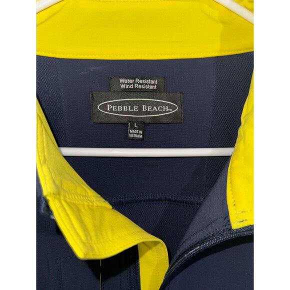 Pebble Beach Navy Blue & Yellow Full-Zip Jacket L Water/Wind Resistant - Picture 2 of 9